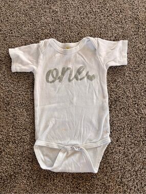 White "One" Glitter Graphic Baby One-Piece
